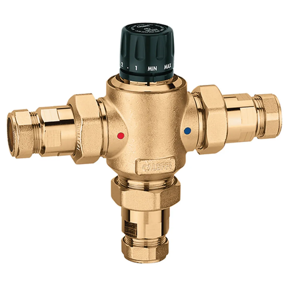 Caleffi 523062 Merkezi Sistemler için Ayarlanabilir, Çek-Valfli ve Geçme Bağlantılı Termostatik Karışım Vanası R28
